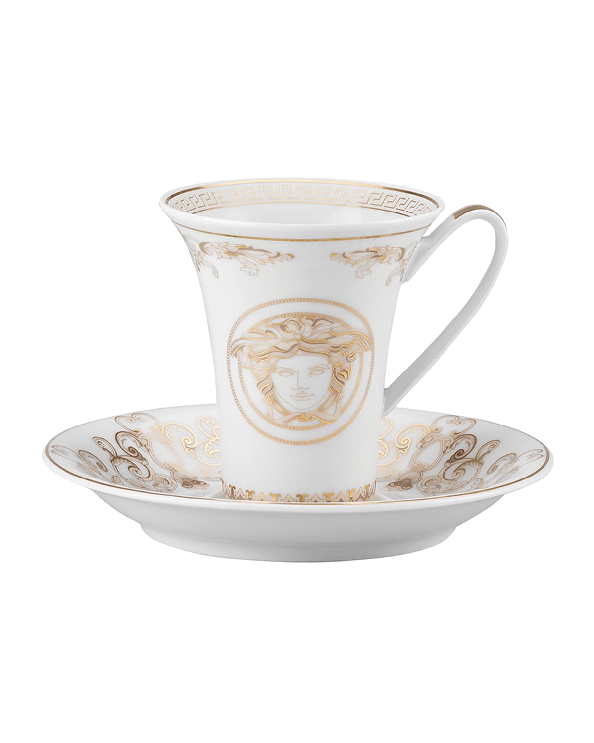 Versace Medusa Gala A. D. Cup & Saucer In White And Gold
