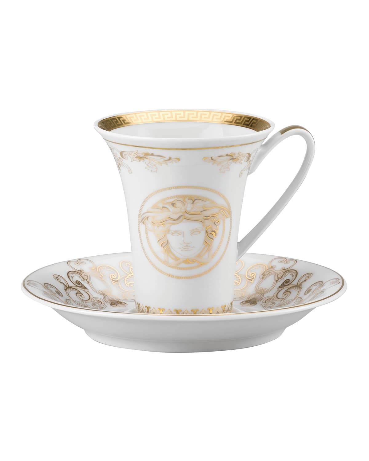Shop Versace Medusa Gala Gold A. D. Cup & Saucer In White And Gold