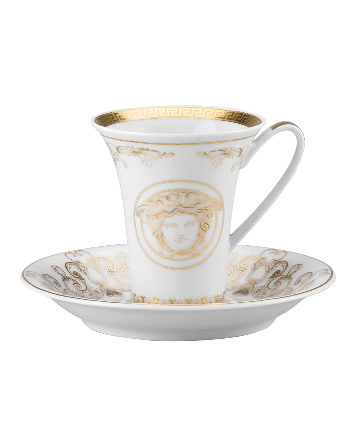 Versace Medusa Gala Gold A. D. Cup & Saucer In White And Gold