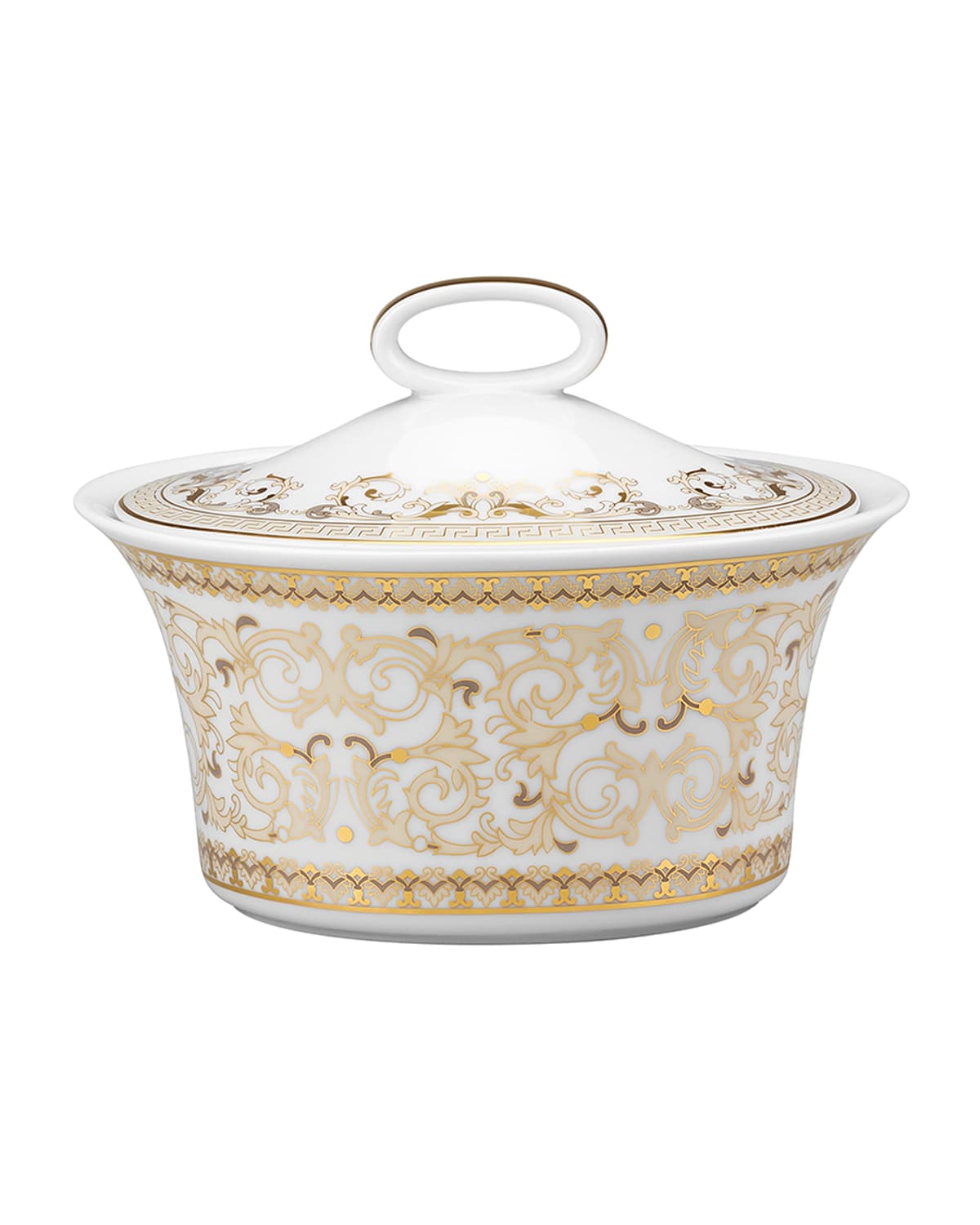 Versace Medusa Gala Covered Sugar Bowl In White And Gold