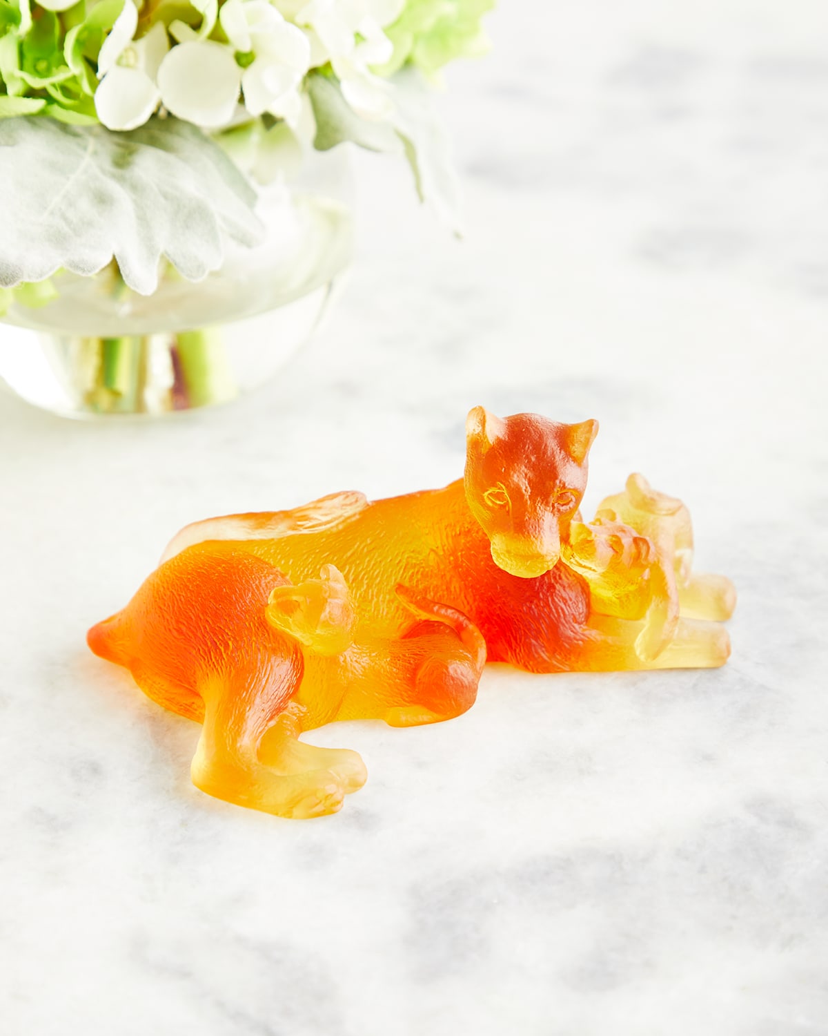 Daum Amber Lion With Cubs Figurine In Amber