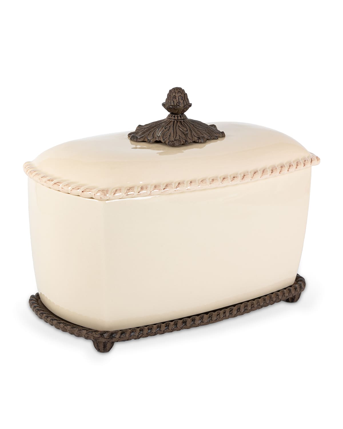 G G COLLECTION STONEWARE ACANTHUS BREAD BOX 