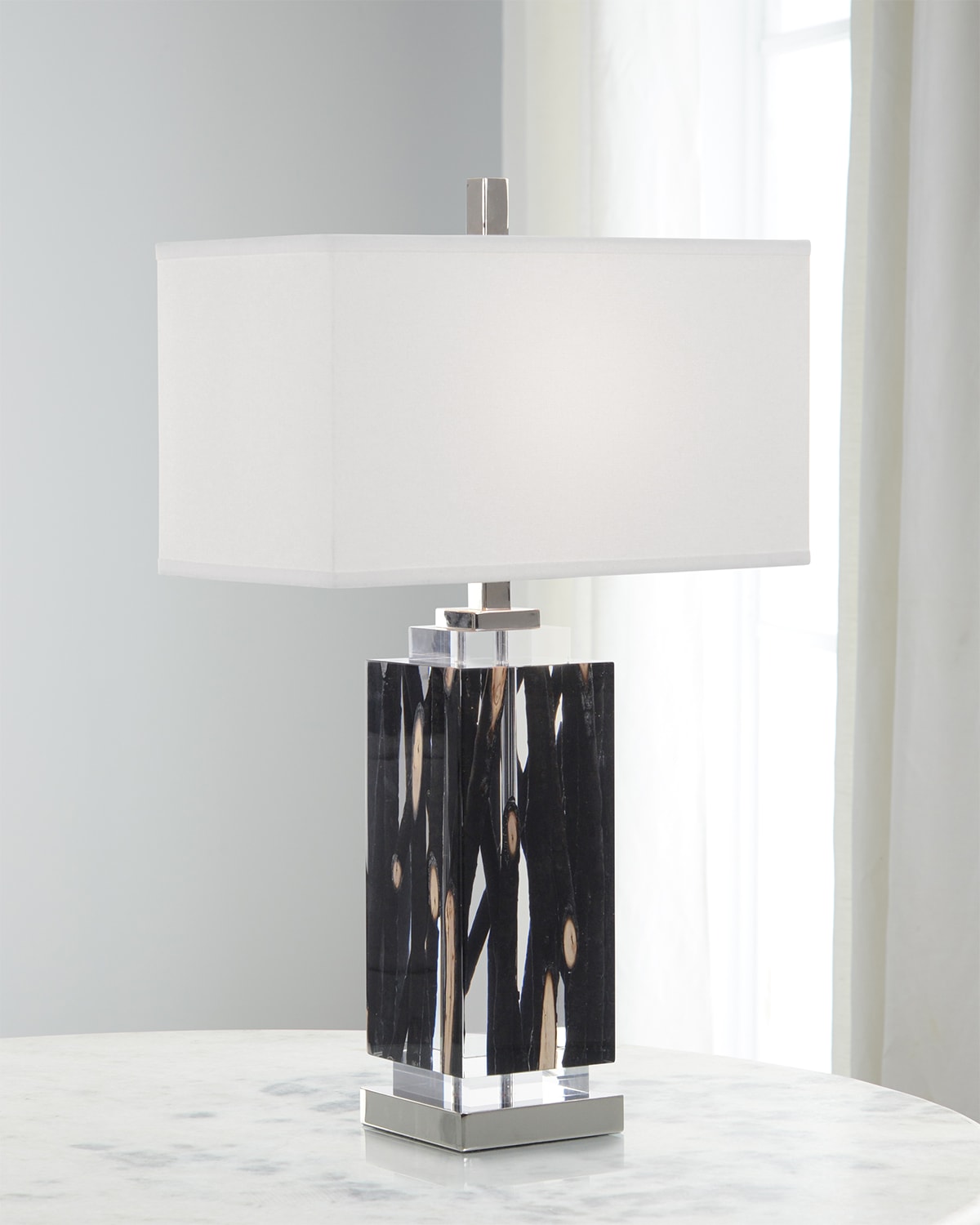Shop John-richard Collection Charred Branches Suspended In Acrylic Table Lamp In Black