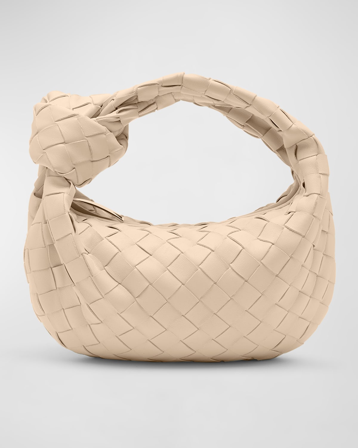 Bottega Veneta Jodie Mini Intrecciato Knot Hobo Bag In Macaroon-gold