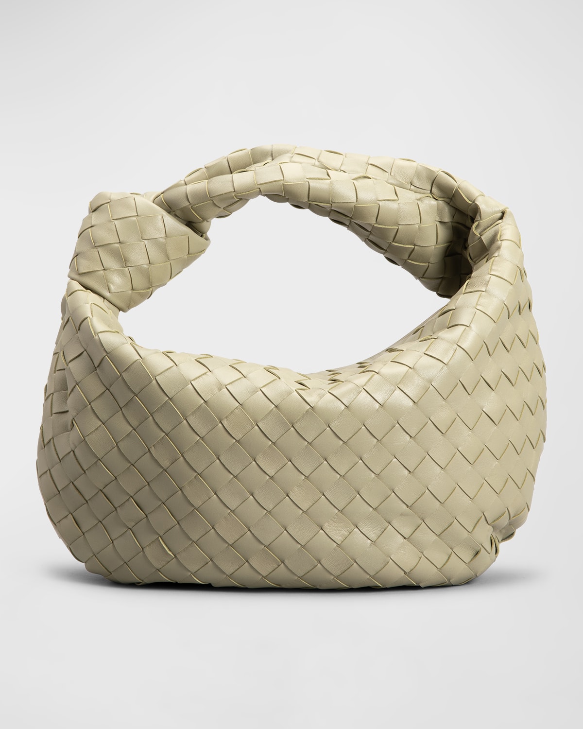 Bottega Veneta Jodie Mini Intrecciato Knot Hobo Bag In Travertine