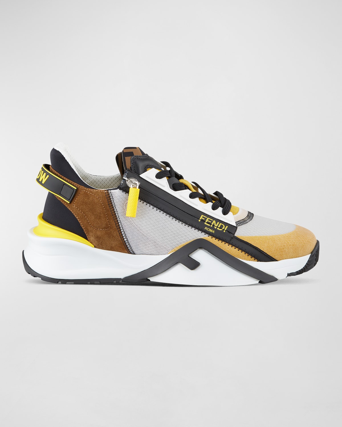 Fendi Men's Mix-media Zip Runner Sneakers In Trasnerobneongri