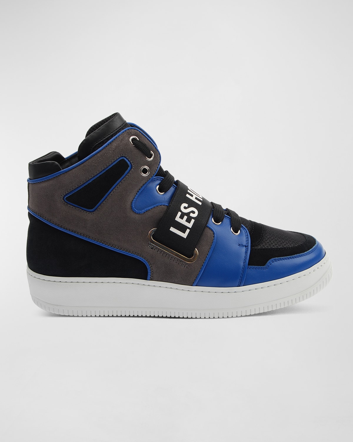 Les Hommes Men's Mix-media Logo High-top Sneakers In Blue/ Black