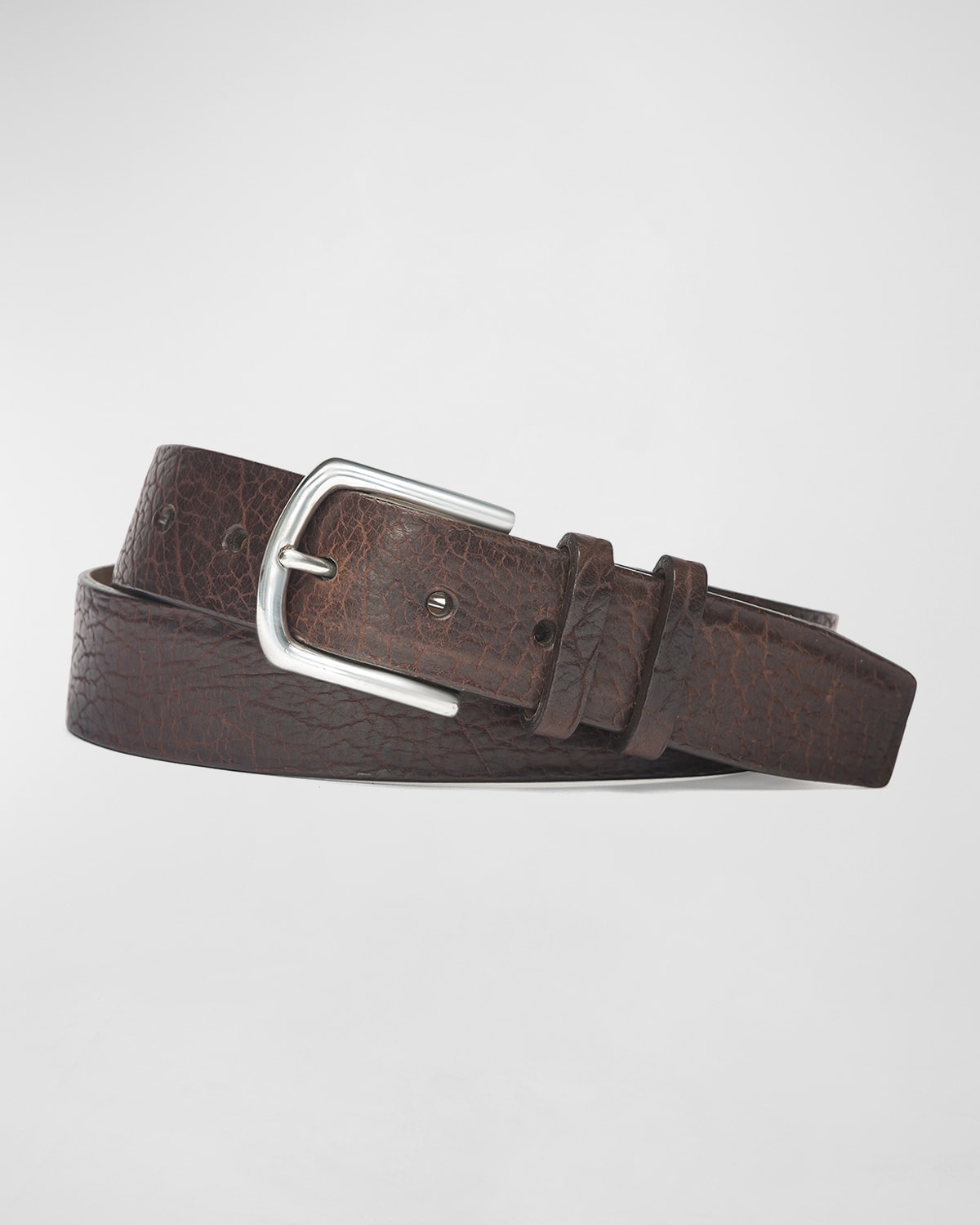 W. Kleinberg Men's Tucson Bison Belt W/ Nickel Buckle In Dark Brown