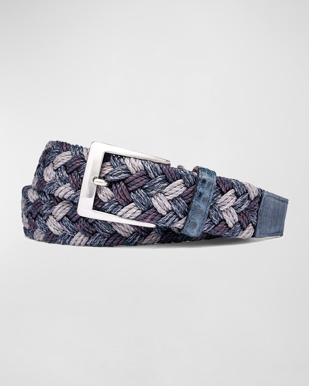 Shop W. Kleinberg Men's Woven Linen Belt W/ Croc Tabs In Blue Mix