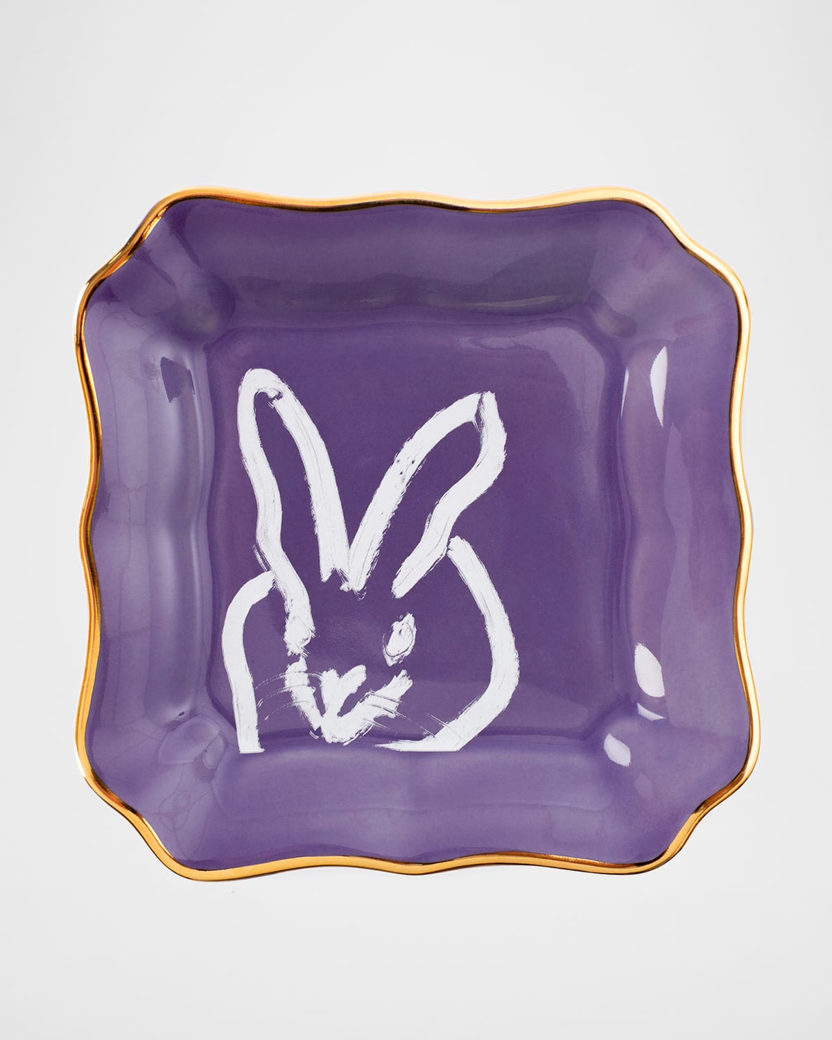 Hunt Slonem Bunny Portrait Plate With Gold Rim - Purple In Purple