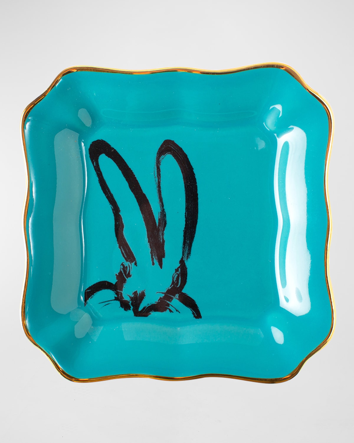 Hunt Slonem Bunny Portrait Plate - Teal In Teal