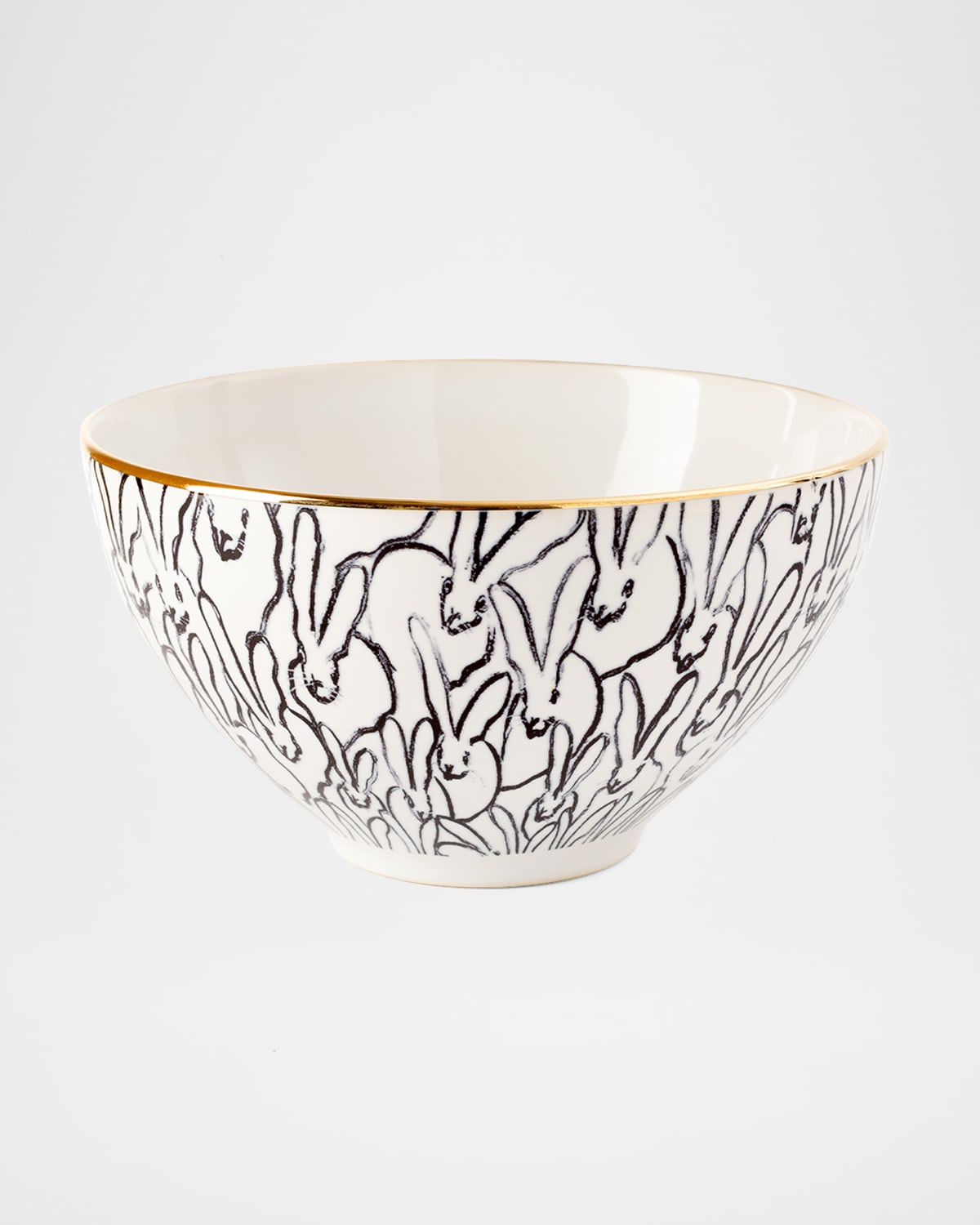 Hunt Slonem Rabbit Run Cereal Bowl With Gold Rim In White Multi
