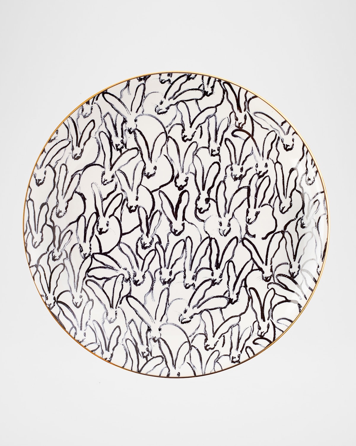 Hunt Slonem Rabbit Run Salad Plate With Gold Rim In White Multi