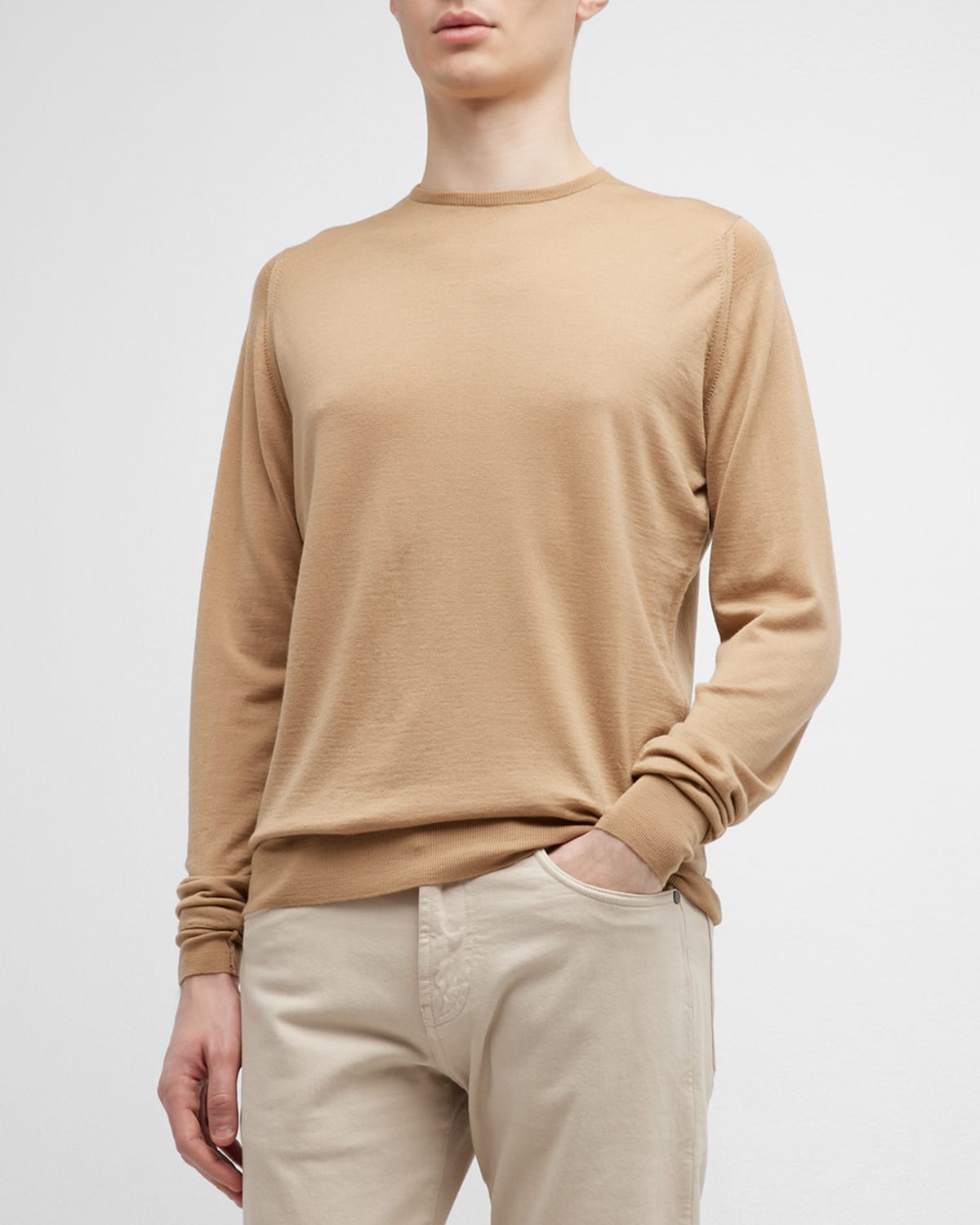 John Smedley Men's Marcus Crew In Light Camel