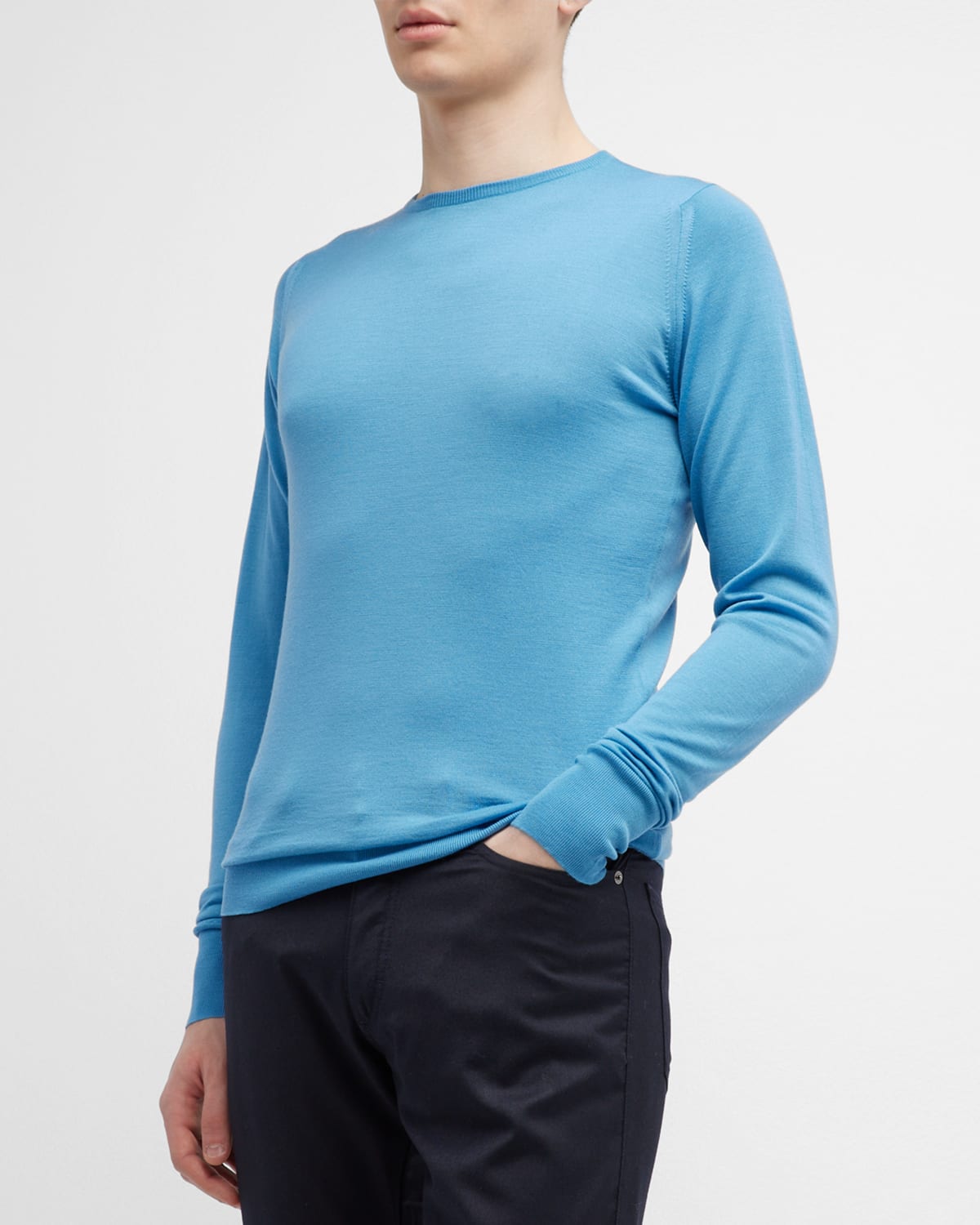John Smedley Lundy Crew Neck Jumper In Brook Blue
