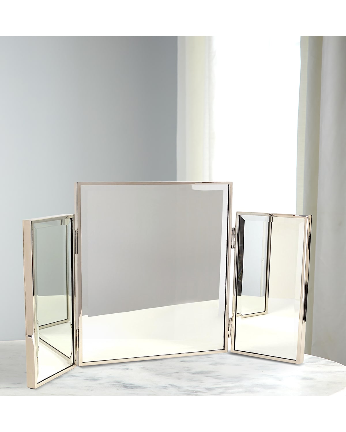 Global Views Tri-fold Vanity Mirror In Nickel