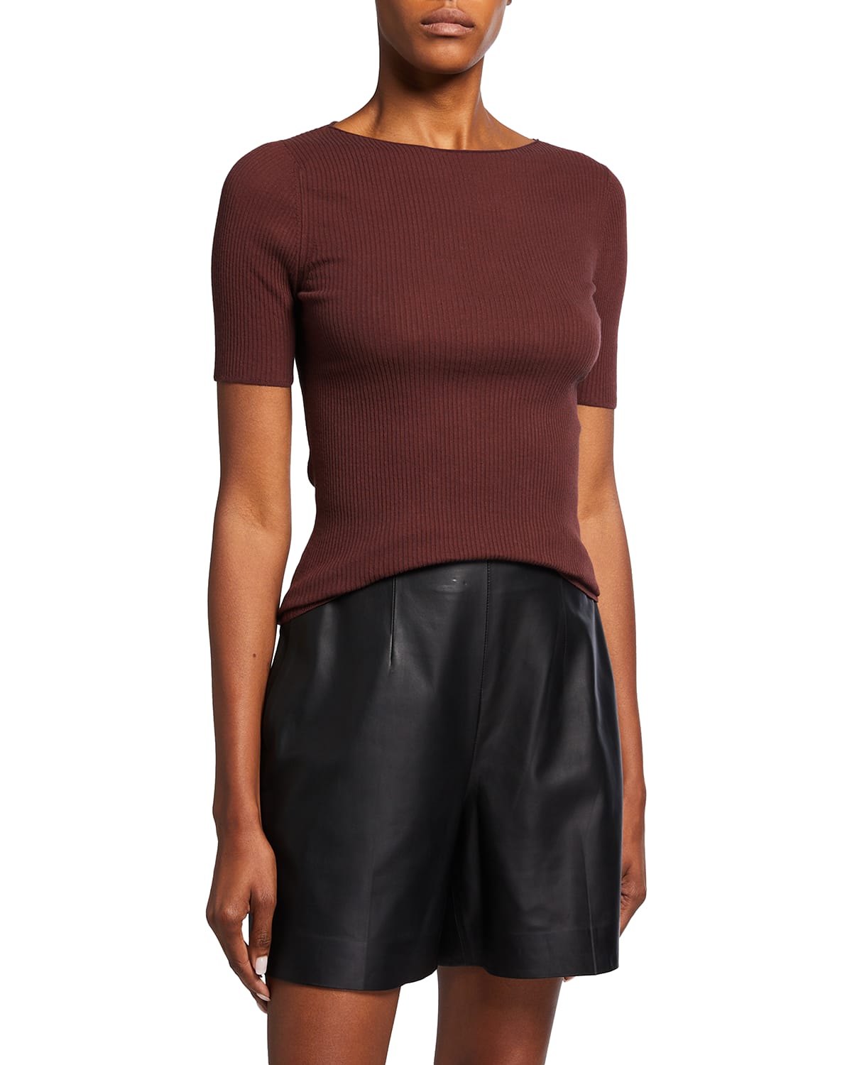 Vince Ribbed Short-Sleeve Sweater