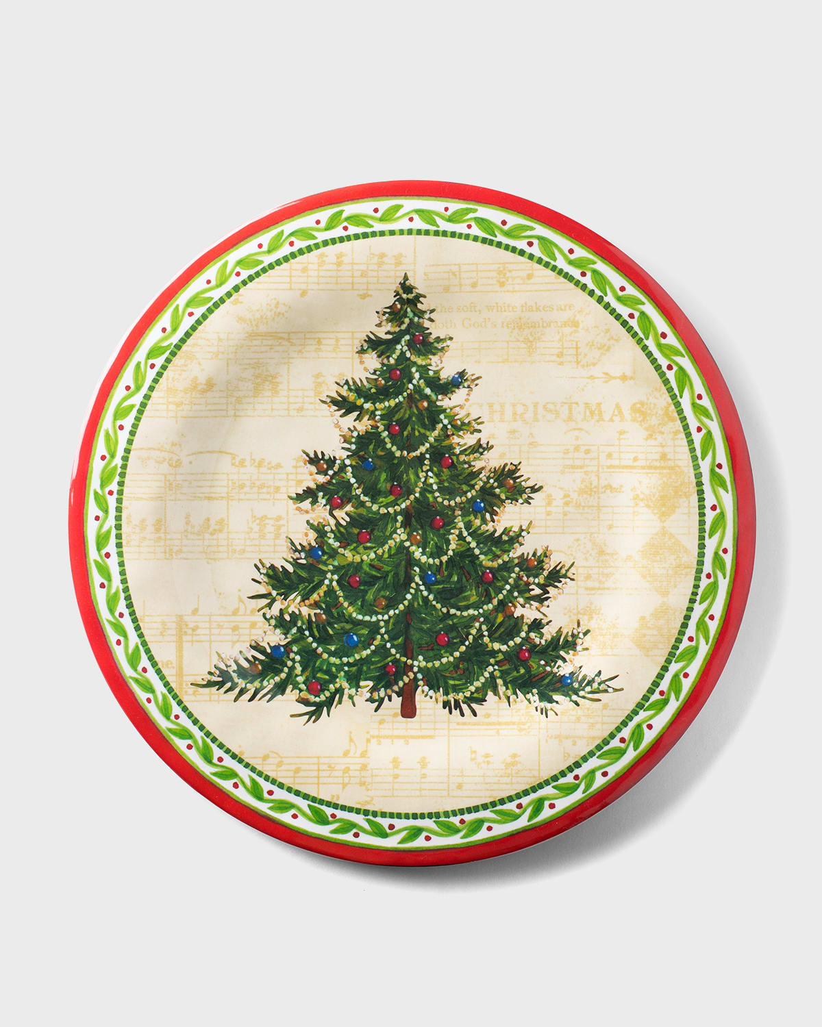 Shop Bamboo Table Merry Christmas Tree Salad Plates, Set Of 4 In Green &amp; Red
