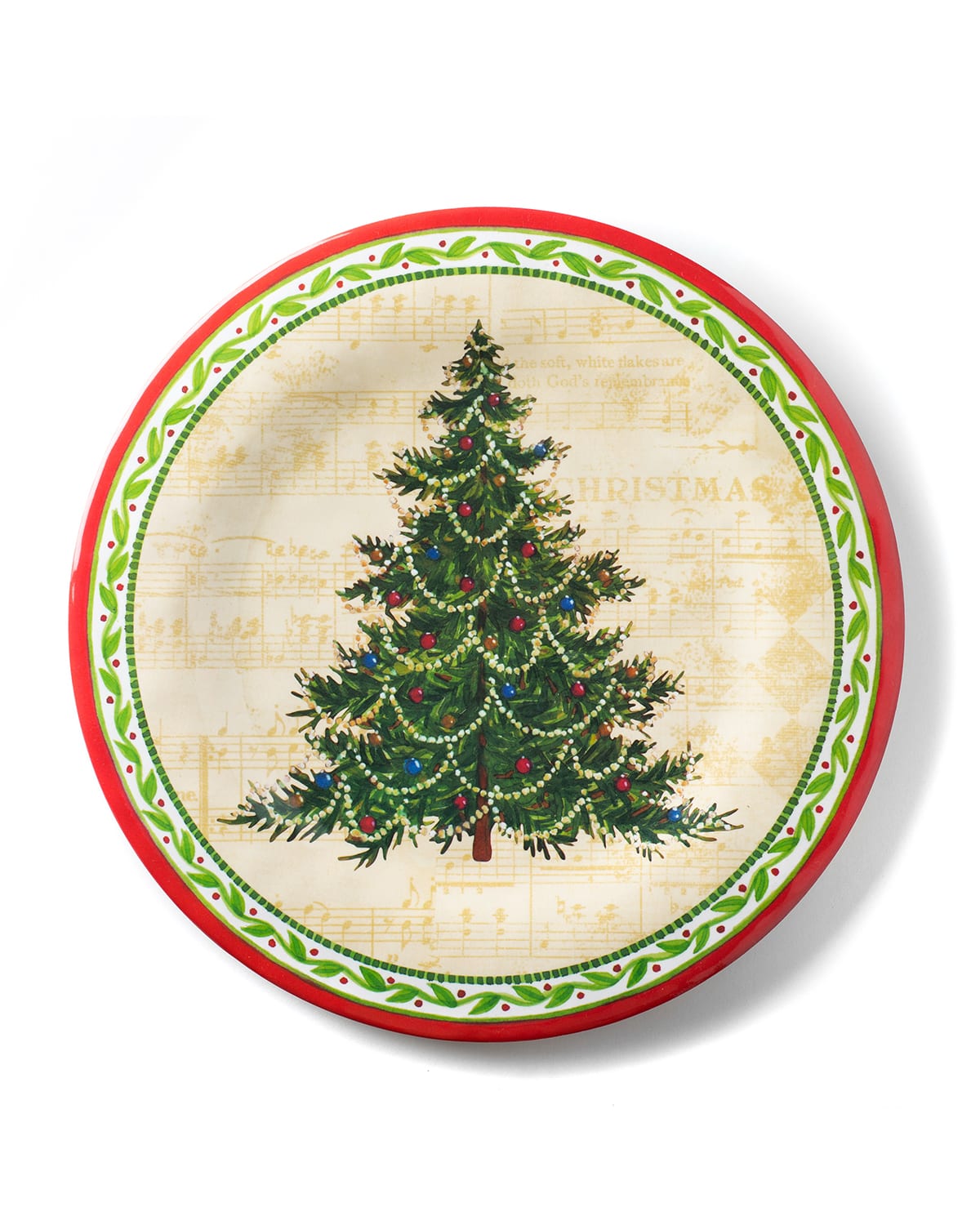 Shop Bamboo Table Merry Christmas Tree Dinner Plates, Set Of 4 In Green &amp; Red