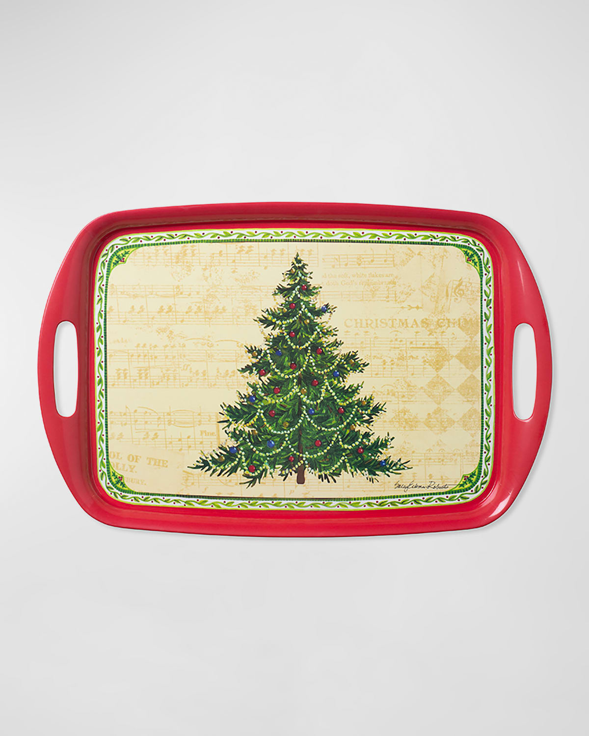 Shop Bamboo Table Merry Christmas Tree Tray In Green &amp; Red