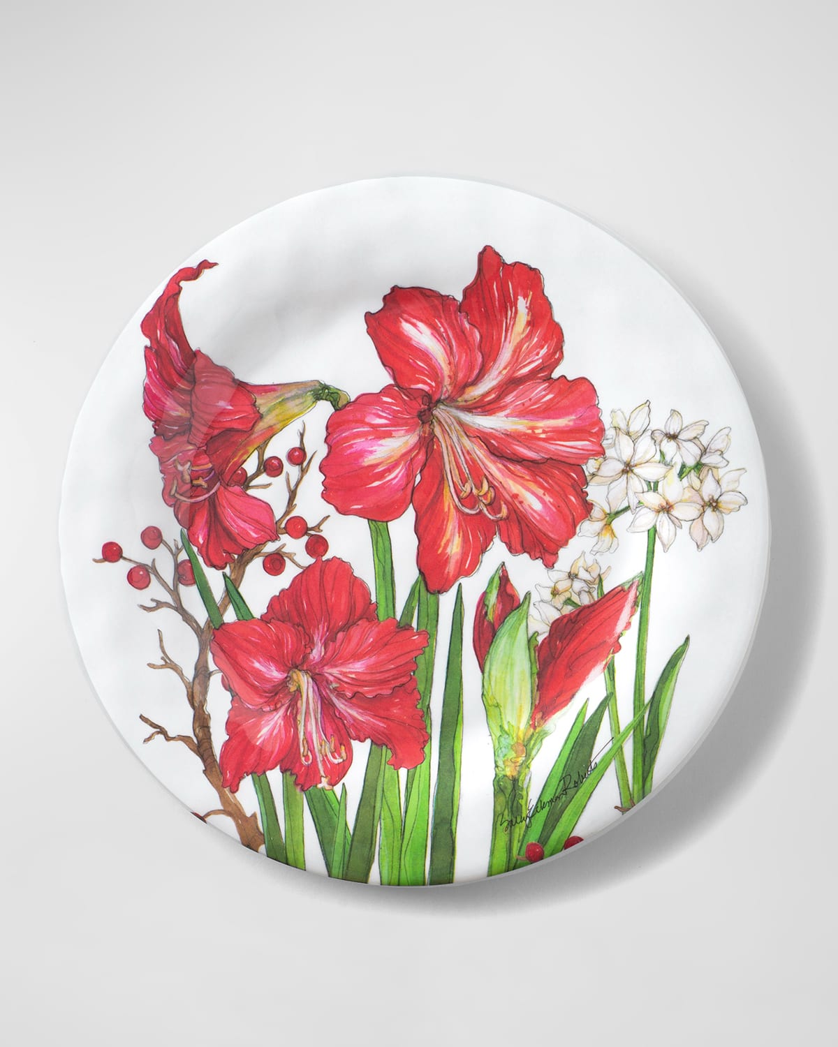Shop Bamboo Table Amaryllis Salad Plates, Set Of 4 In Red &amp; White
