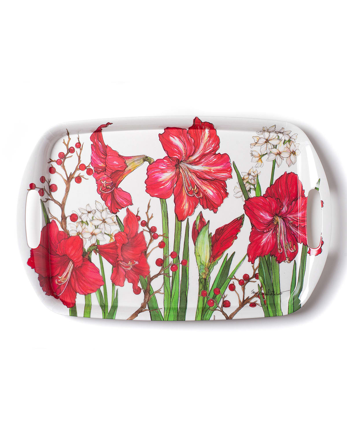 Shop Bamboo Table Amaryllis Tray In Red &amp; White
