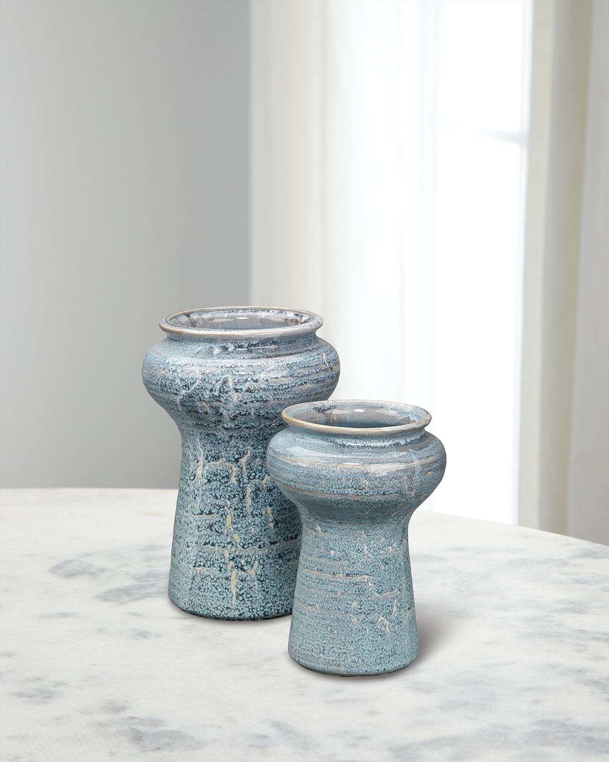 Shop Jamie Young Snorkel Vases, Set Of 2 In Blue Reactive Glaze