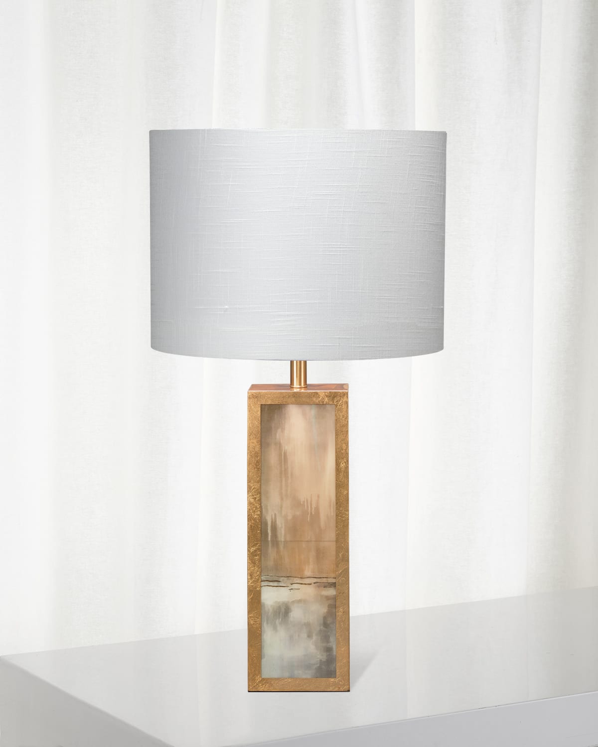 Jamie Young Cloudscape Table Lamp In Taupe And Slate Lacquer W/ Antique Gold Leafed Metal