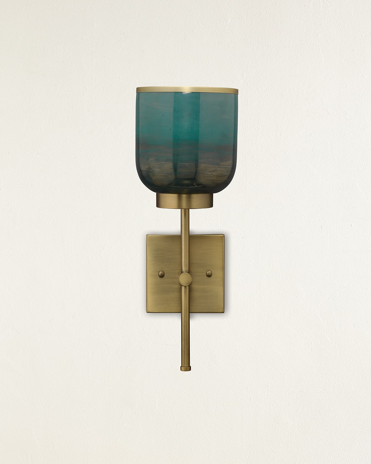 Shop Jamie Young Vapor Single Sconce In Antique Brass And Aqua Metallic Glass