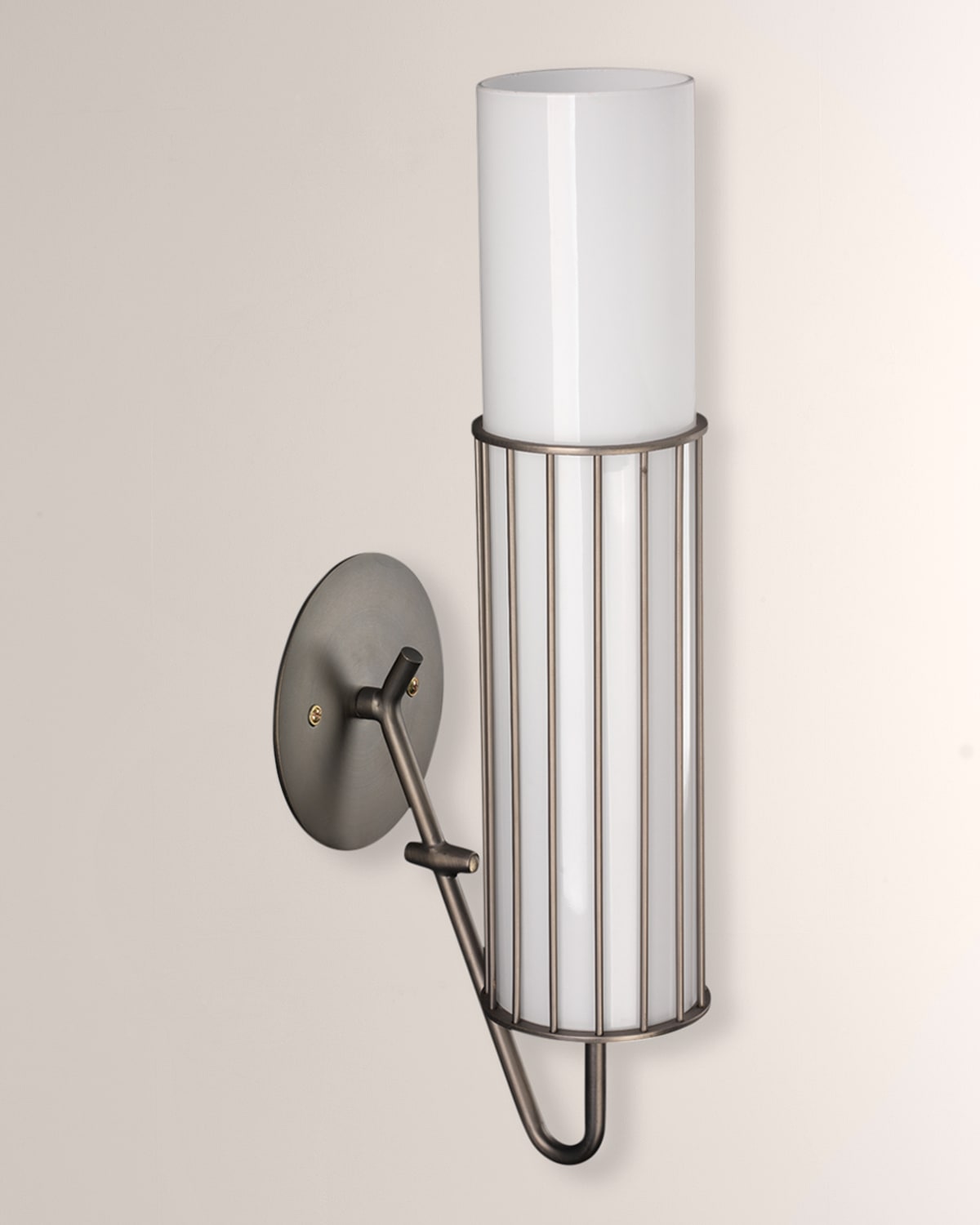 Shop Jamie Young Torino Wall Sconce In Gun Metal And Opaque White Milk Glass