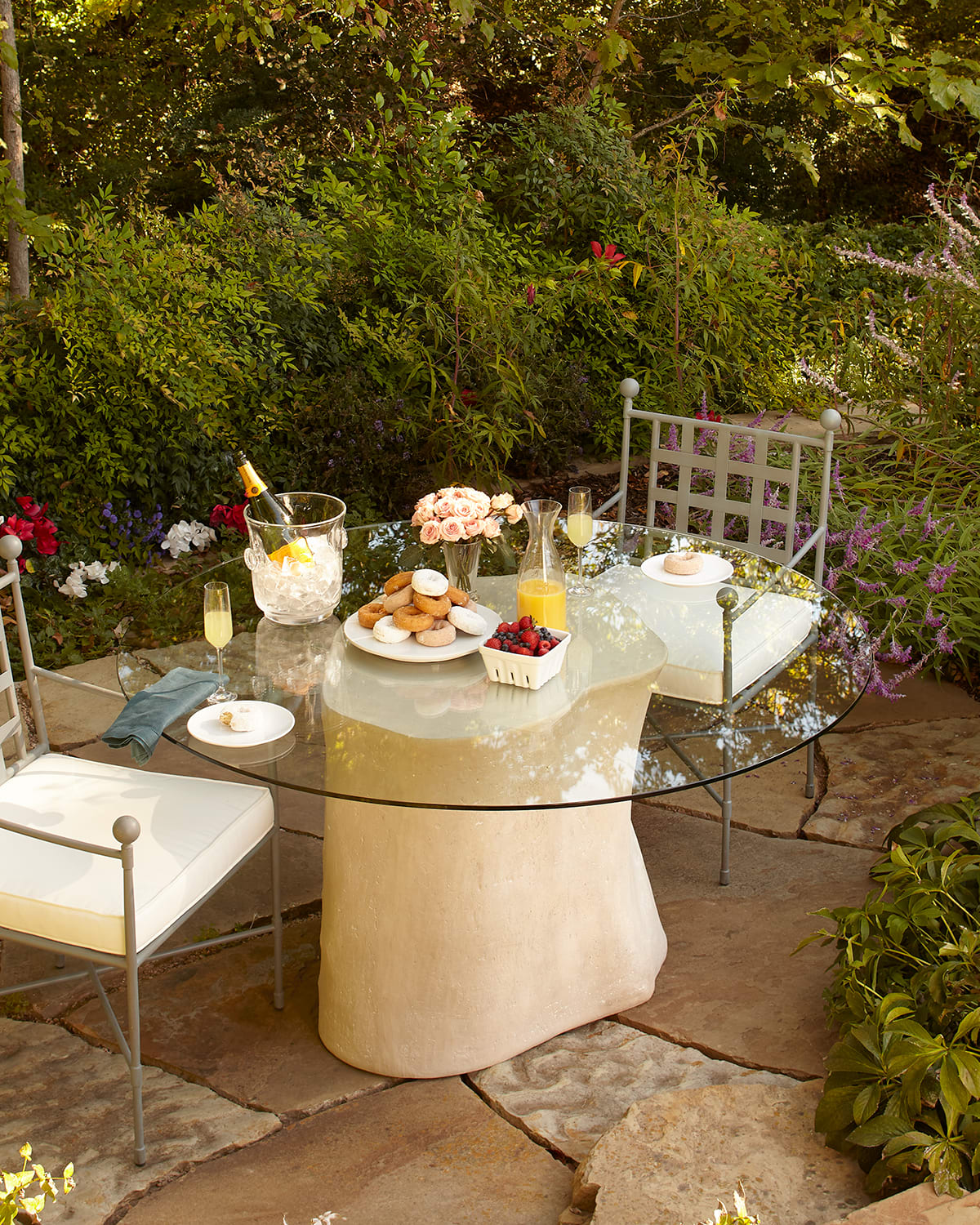 Log Glass-Top Outdoor Dining Table