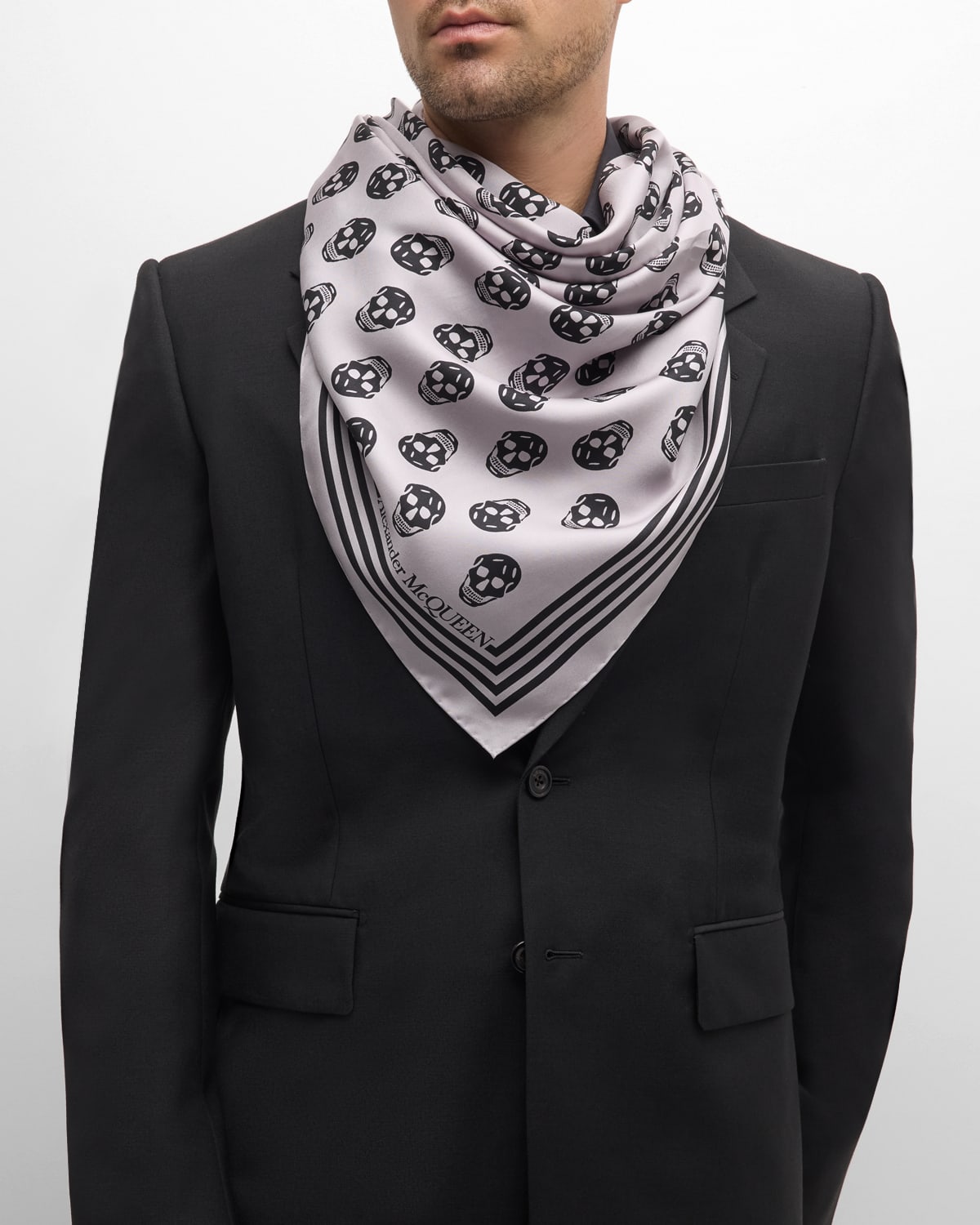 Alexander Mcqueen Men's Biker Square Skulls Scarf In Lilac Black