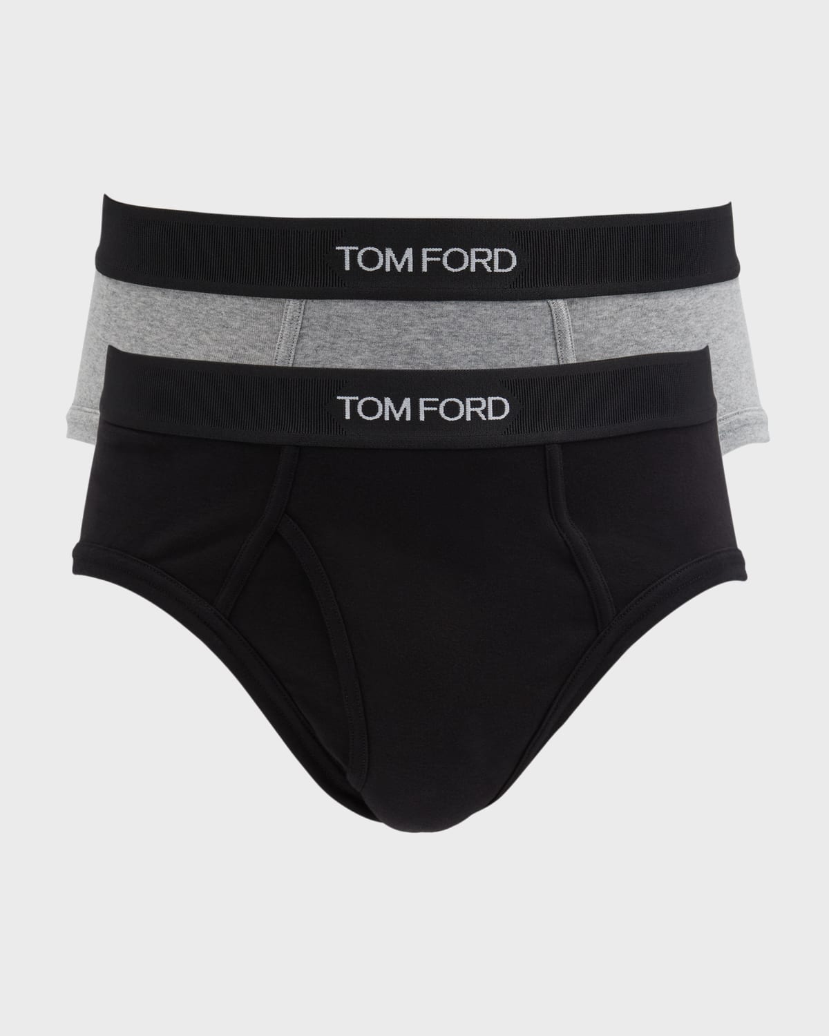 Shop Tom Ford Men's 2-pack Solid Jersey Logo-waist Briefs In Black/grey