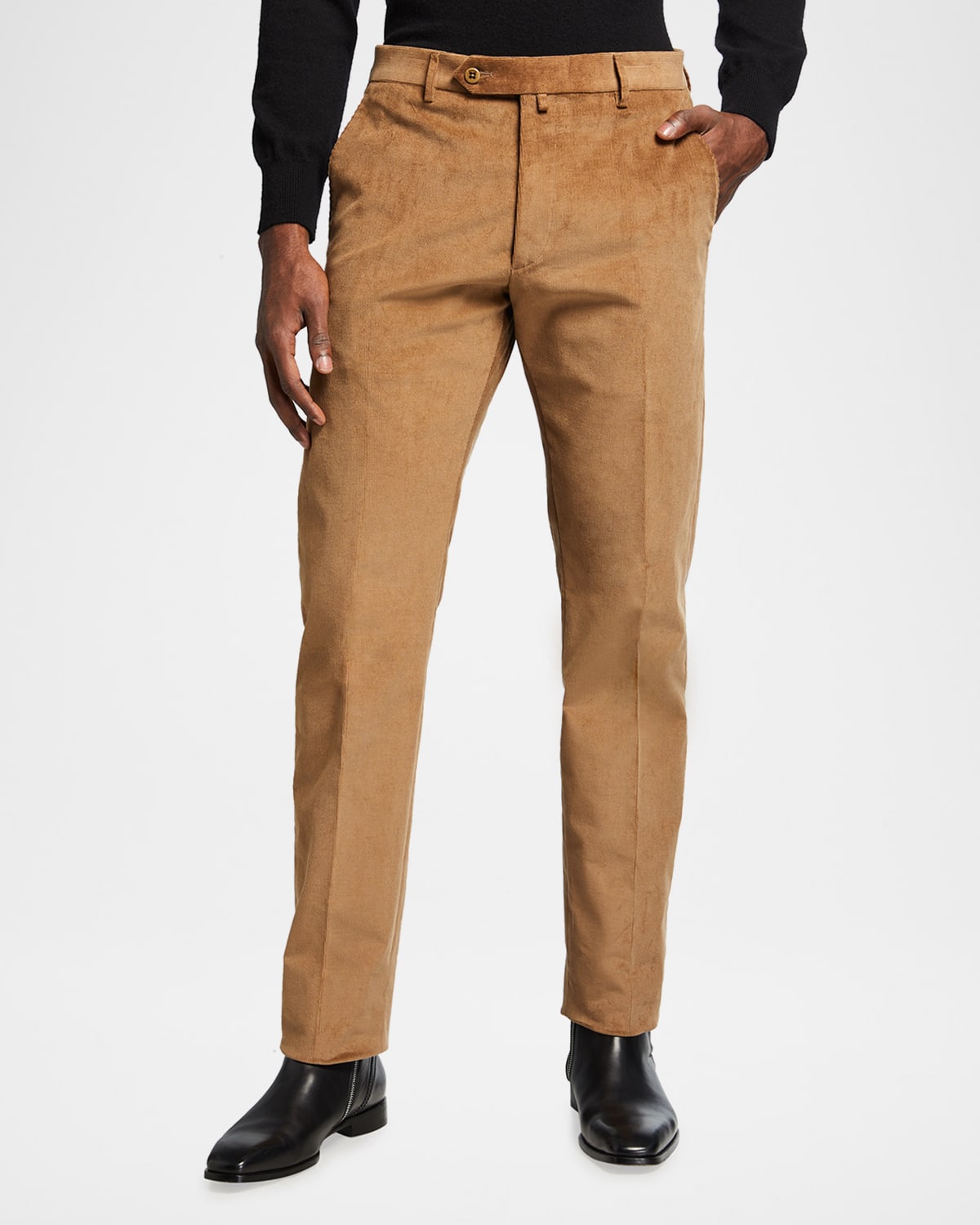 Zanella Men's Solid Corduroy Dress Trousers In Tan