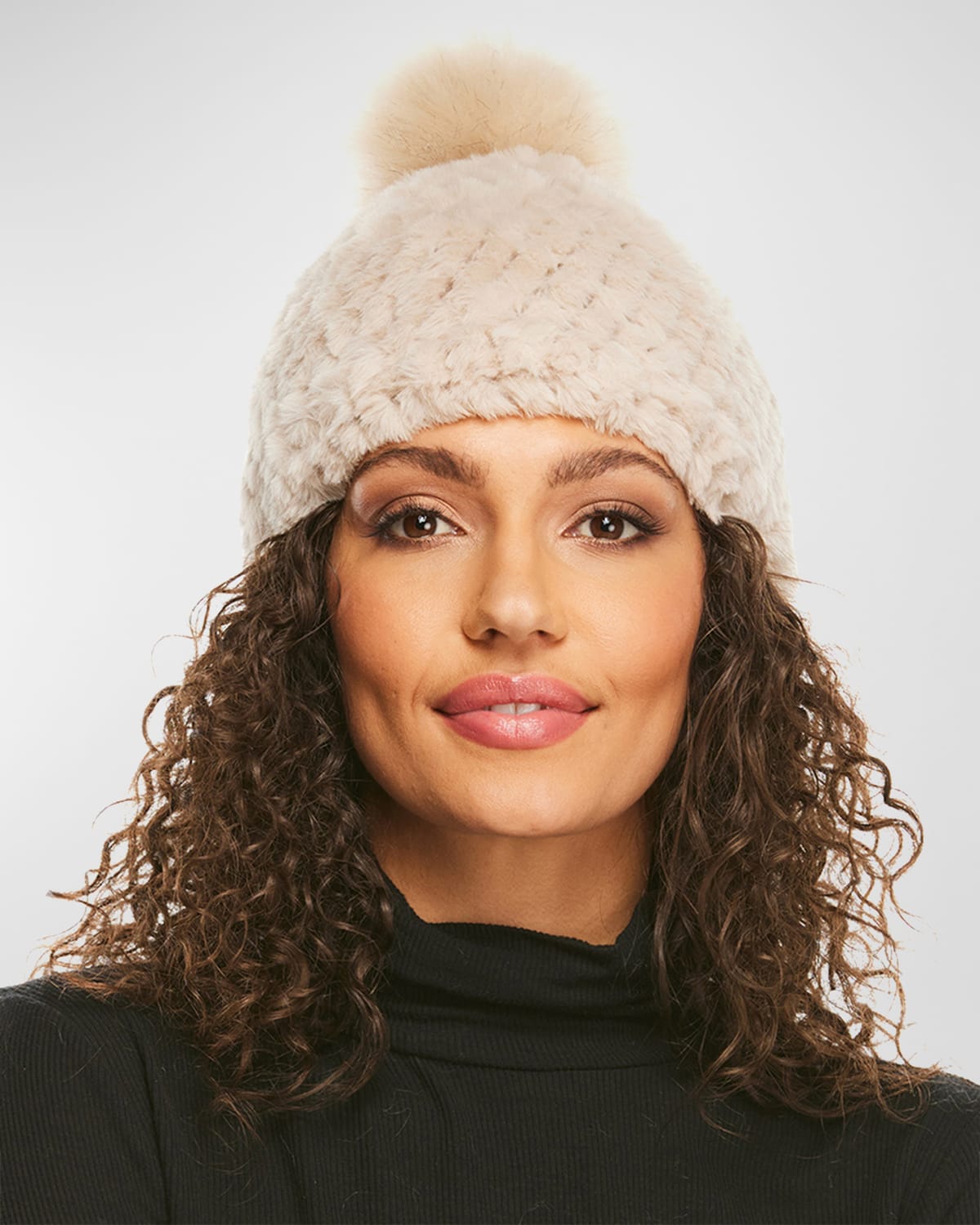 Fabulous Furs Knitted Faux Fur Beanie In Sand
