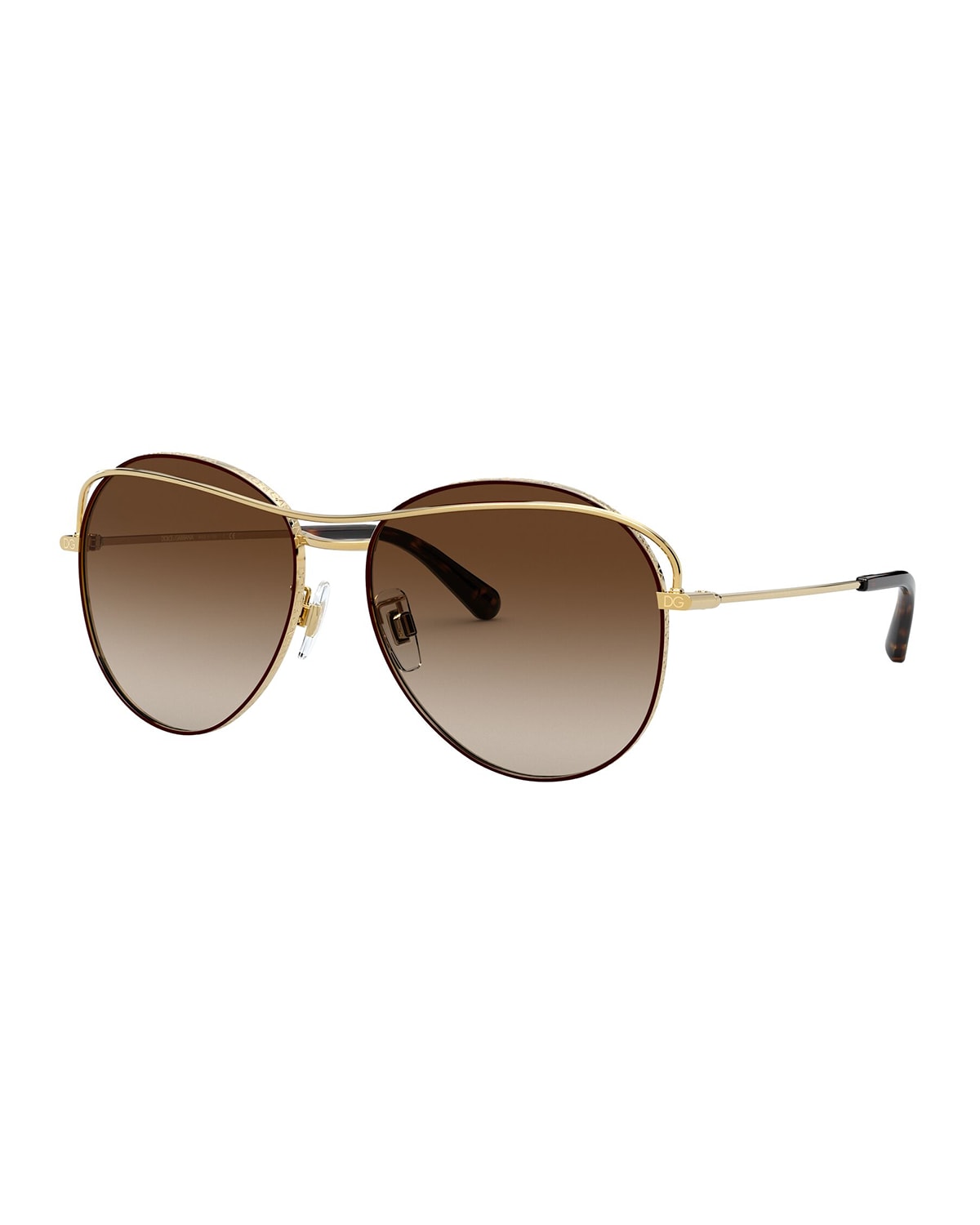 Dolce & Gabbana Metal Aviator Sunglasses In Gold / Brown