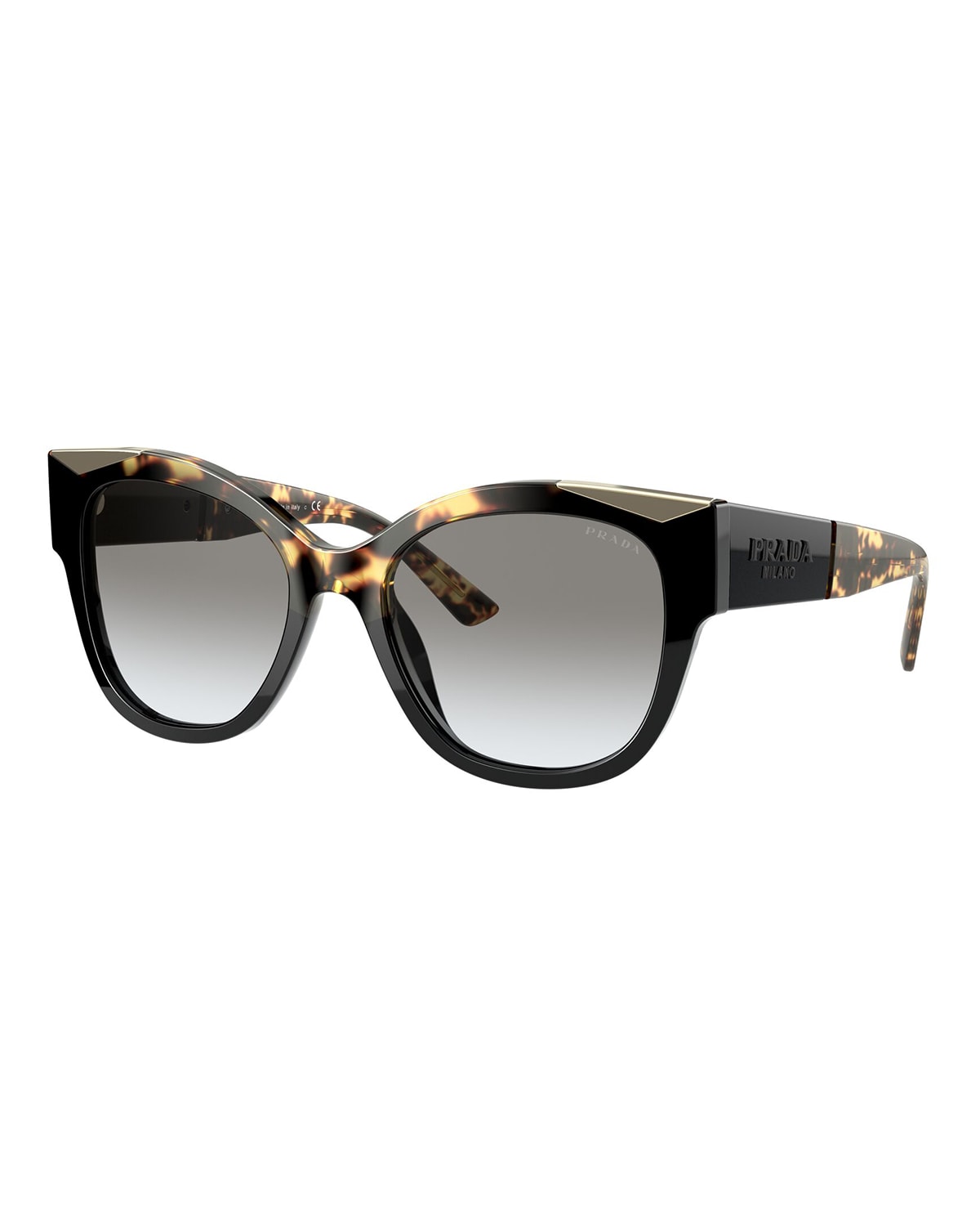 Prada Cat-eyed Round Acetate Sunglasses In Black/havana