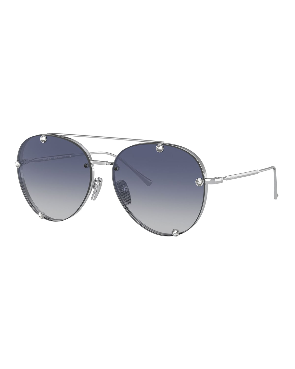 Valentino Metal Aviator Sunglasses with Crystal Trim