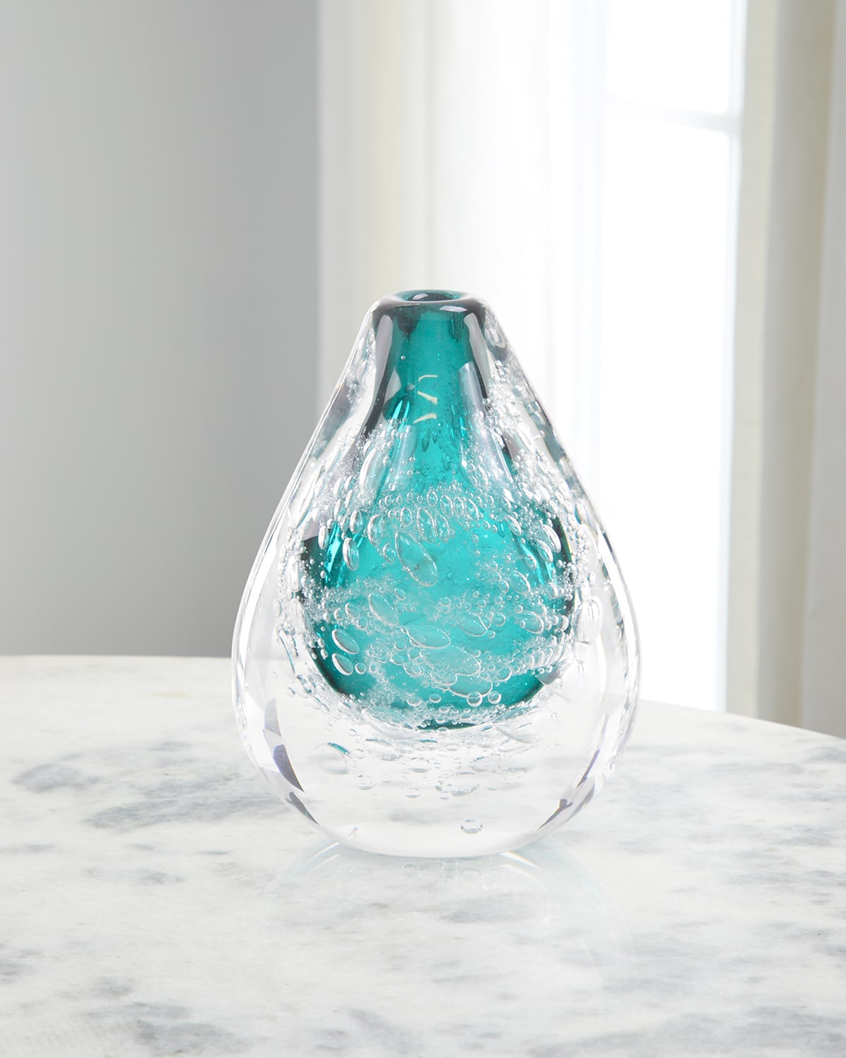 John-richard Collection Azure Art Glass Vase With Bubbles In Teal