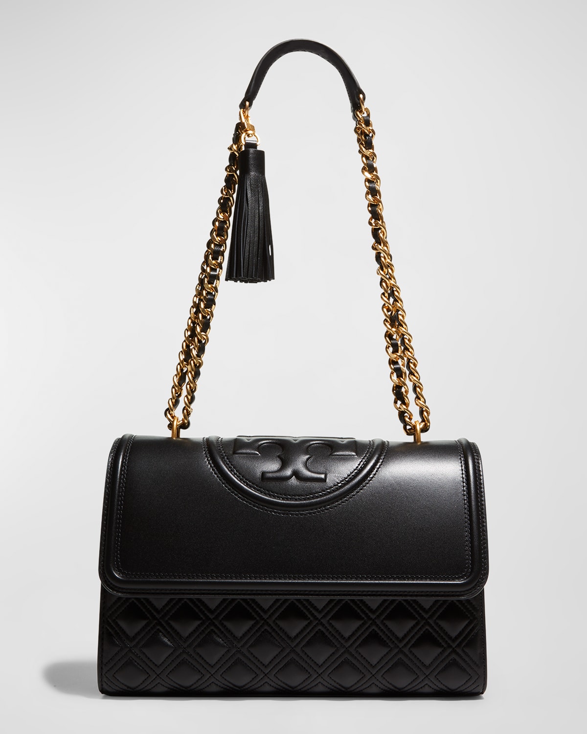 Tory Burch Fleming Medium Quilted Leather Convertible Shoulder Bag In Black  | ModeSens