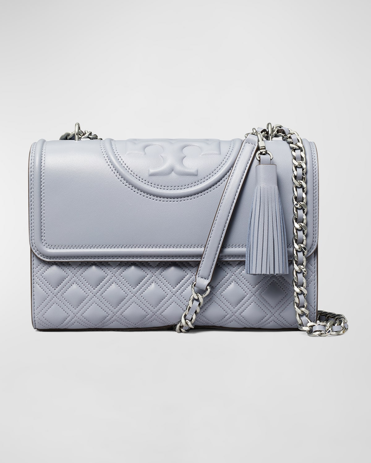 Tory Burch Fleming Leather Convertible Shoulder Bag In Cloud Blue