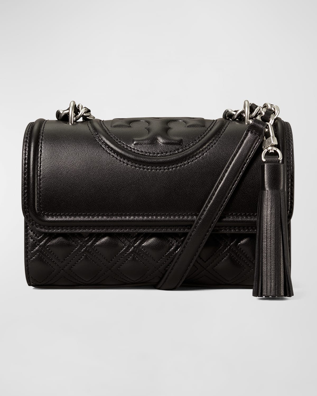 Tory Burch Fleming Leather Convertible Shoulder Bag In Blanc Silver