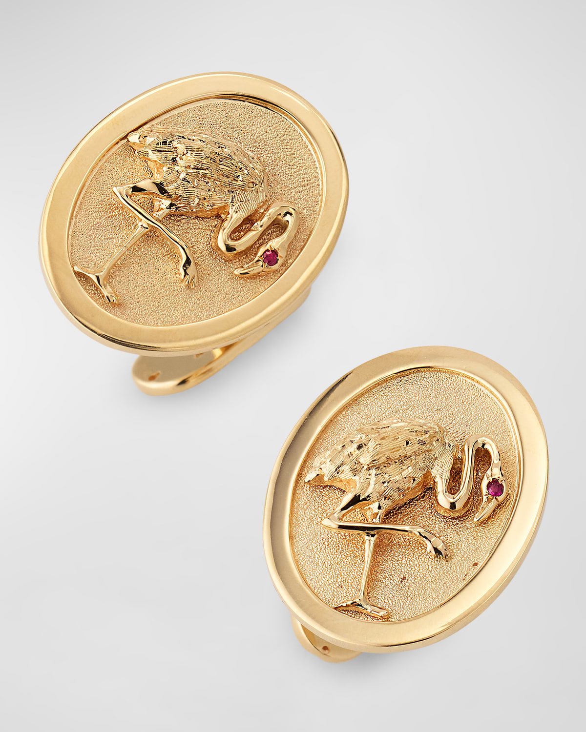 Shop Nm Estate Estate 14k Yellow Gold Oval Flamingo Cufflinks With Ruby Eyes