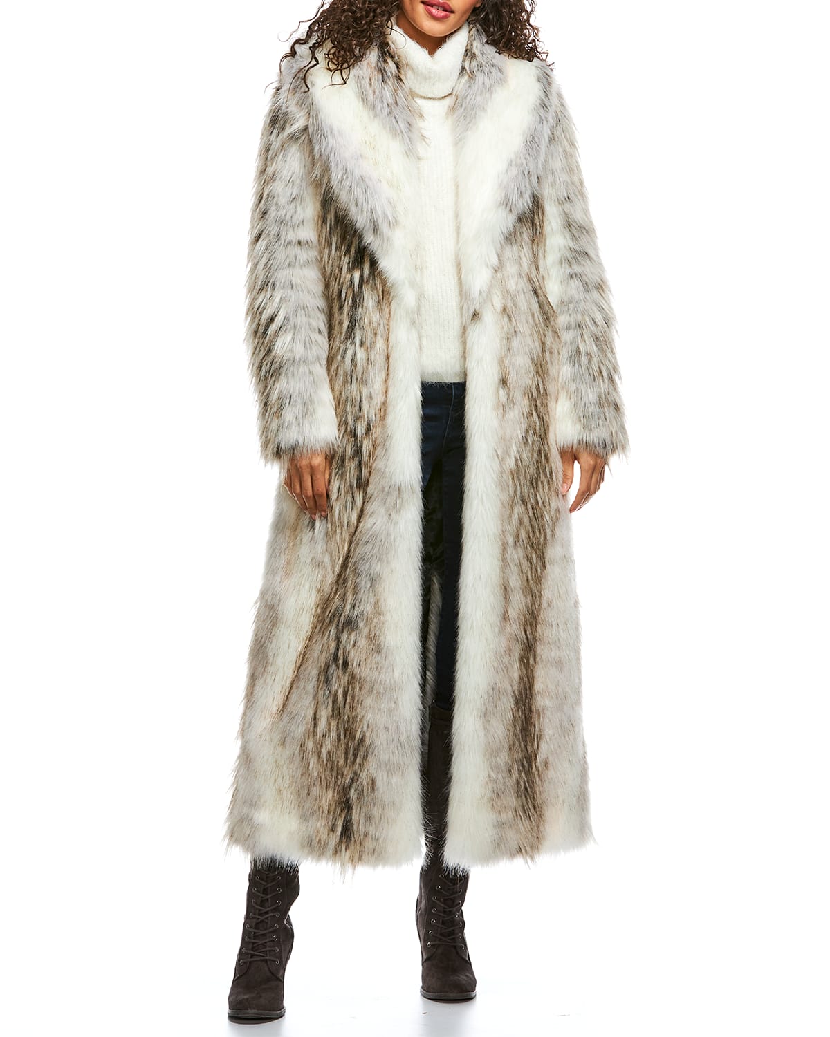 Fabulous Furs Faux-Fur Shawl-Collar Full-Length Coat
