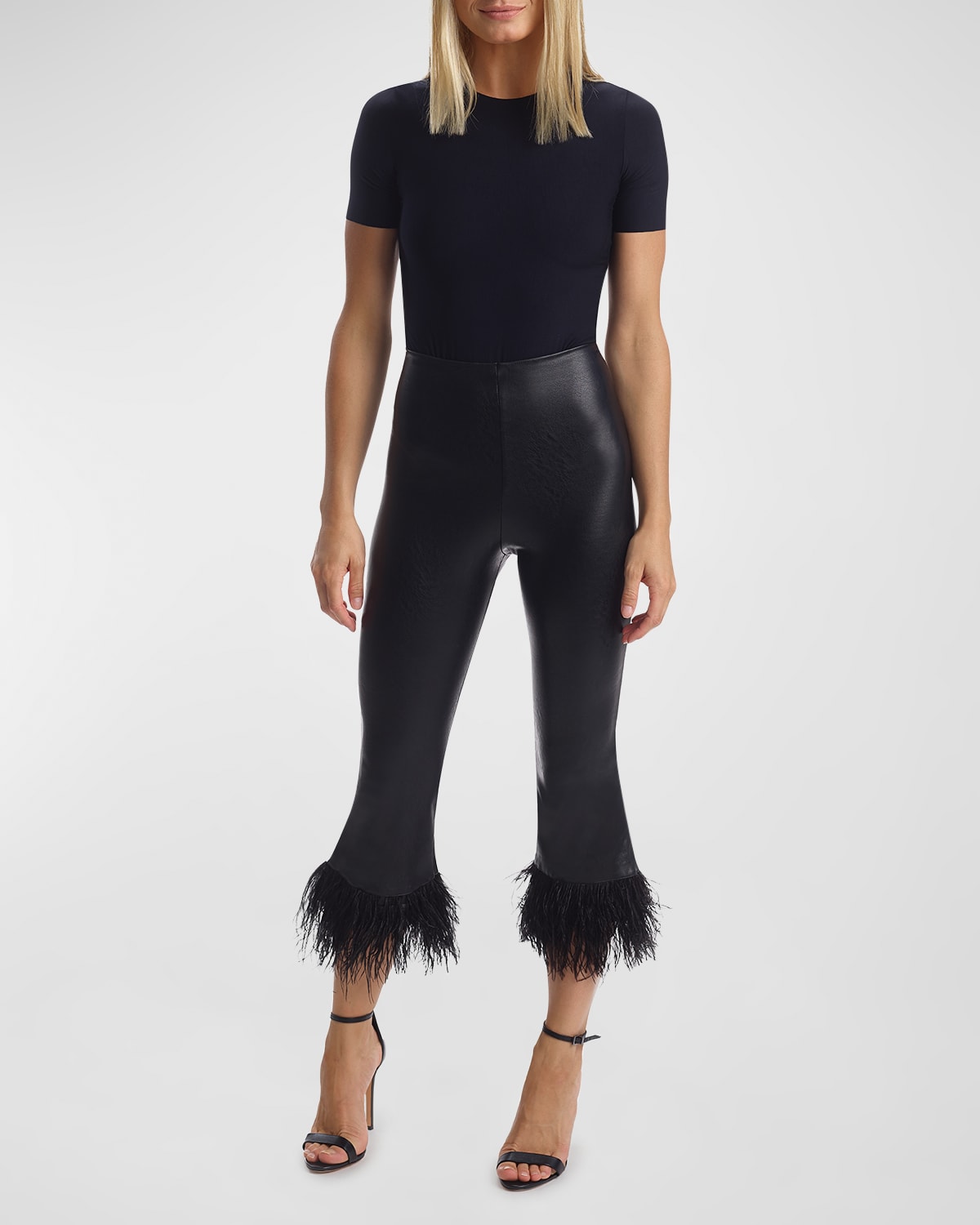 COMMANDO FAUX-LEATHER FEATHERED ANKLE LEGGINGS
