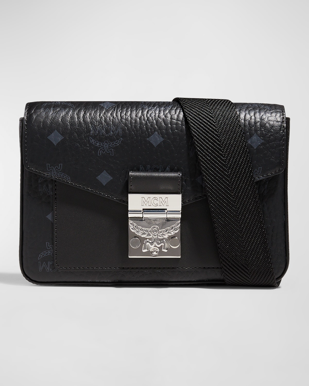 Mcm Millie Visetos Logo Leather Crossbody Bag In Black