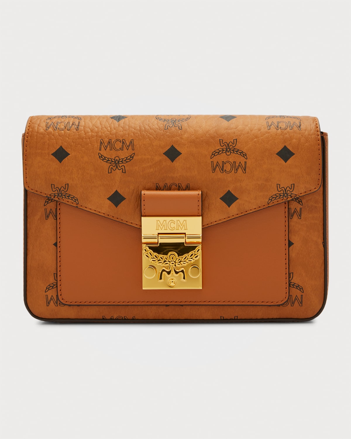 Mcm Millie Visetos Logo Leather Crossbody Bag In Cognac | ModeSens