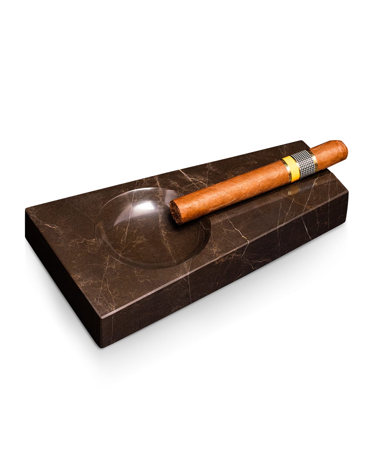Bey-berk Marble Single-cigar Ashtray In Brown
