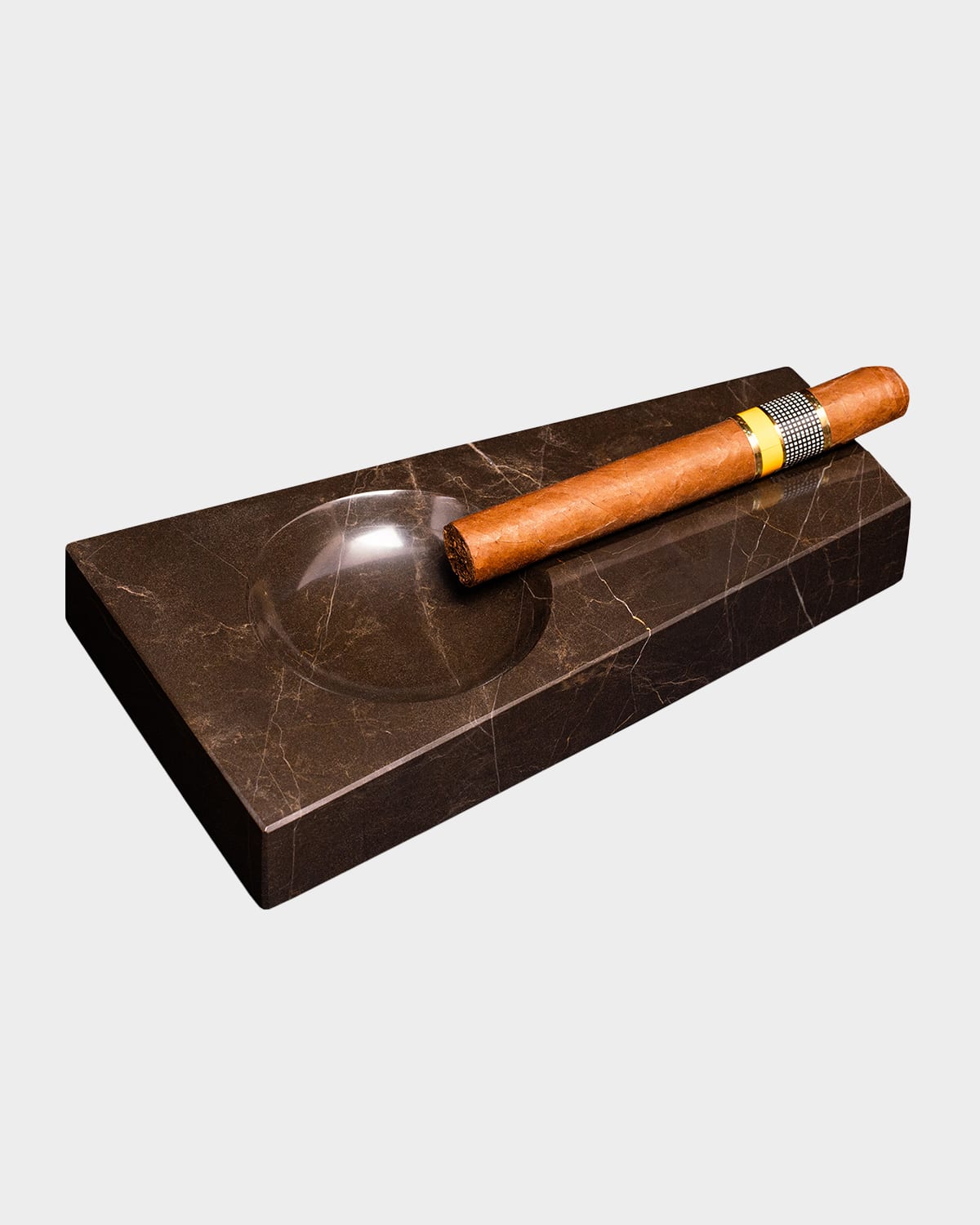 Bey-berk Marble Single-cigar Ashtray In Brown