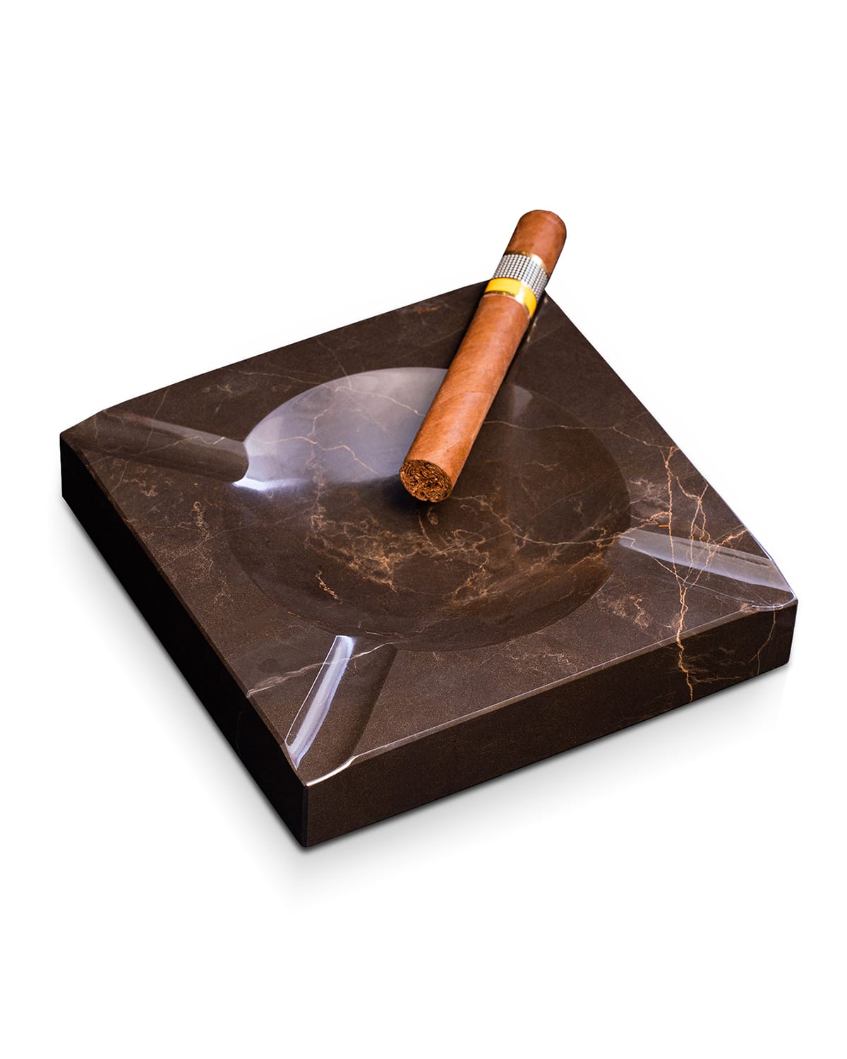Bey-berk Marble Four-cigar Ashtray In Brown